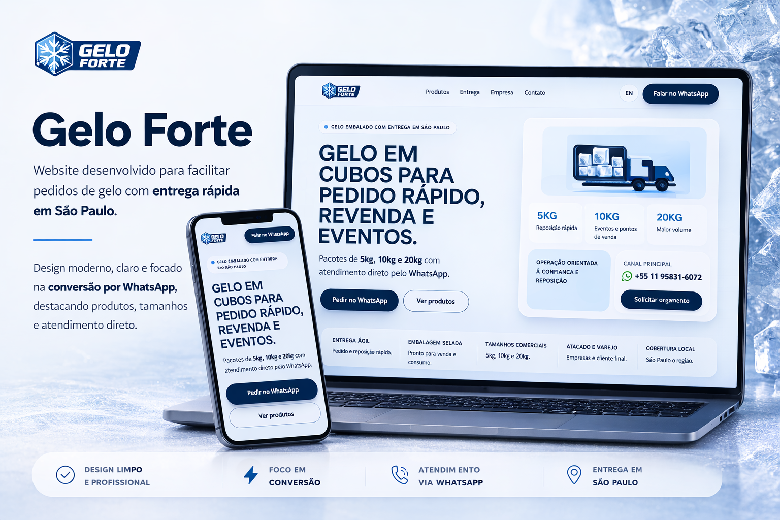 Screenshot da homepage comercial da Gelo Forte